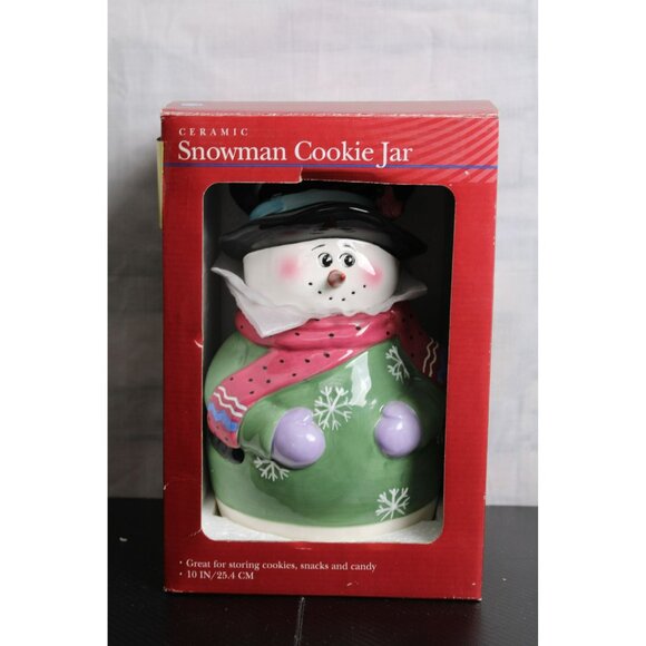 Colorful Eye Catching Ceramic Snowman Cookie Jar - Picture 3 of 10